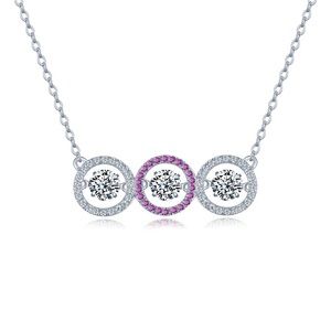 STERLING SILVER CUBIC ZIRCONIA CIRCLE NECKLACE-3 CIRCLE SHAPED DANCING PENDANTS